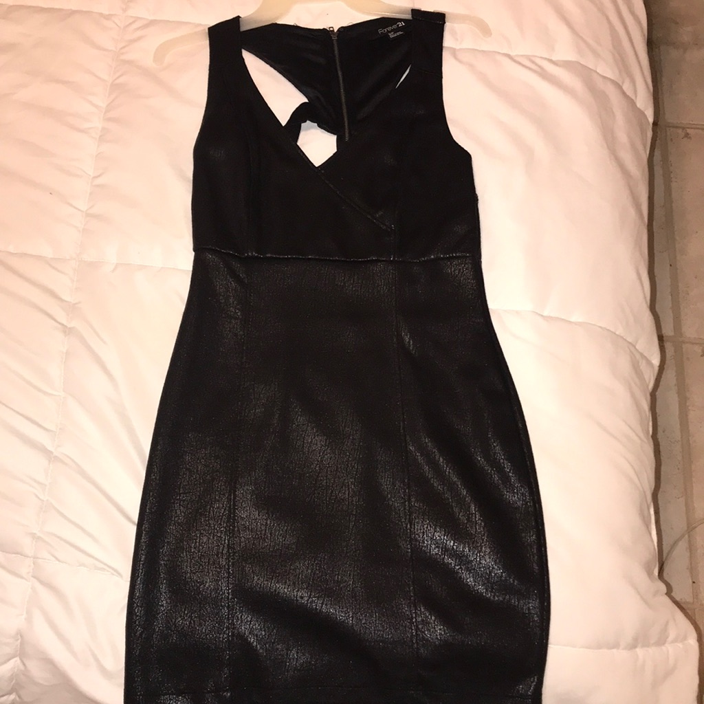 Faux Leather Black Dress